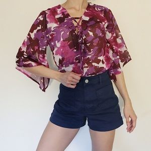 🌷Pink/Purple Printer Sheet Top with Bell Sleeves💕